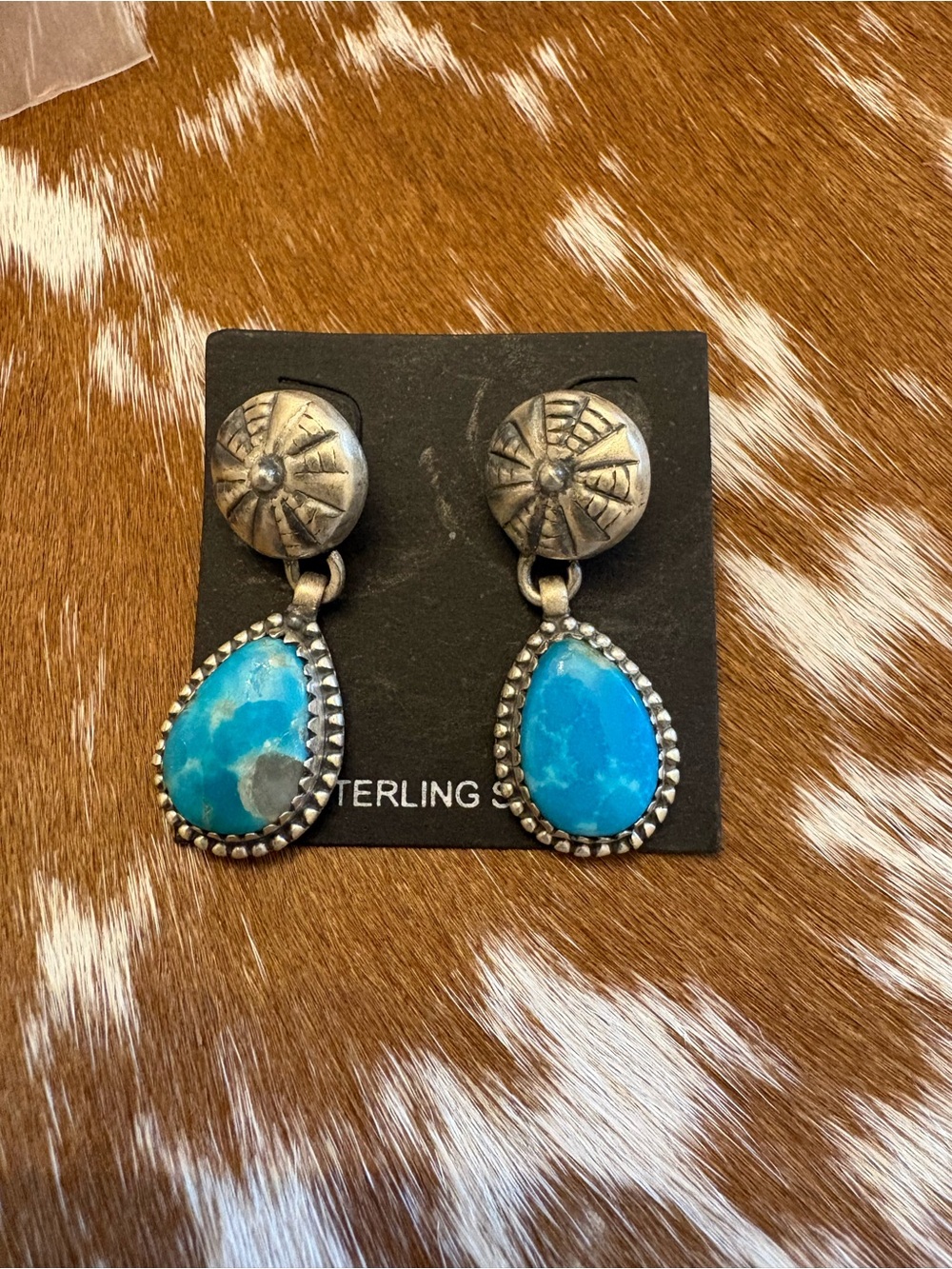925 Sterling Silver Kingman Turquoise Teardrop Dangle Earrings - Blue